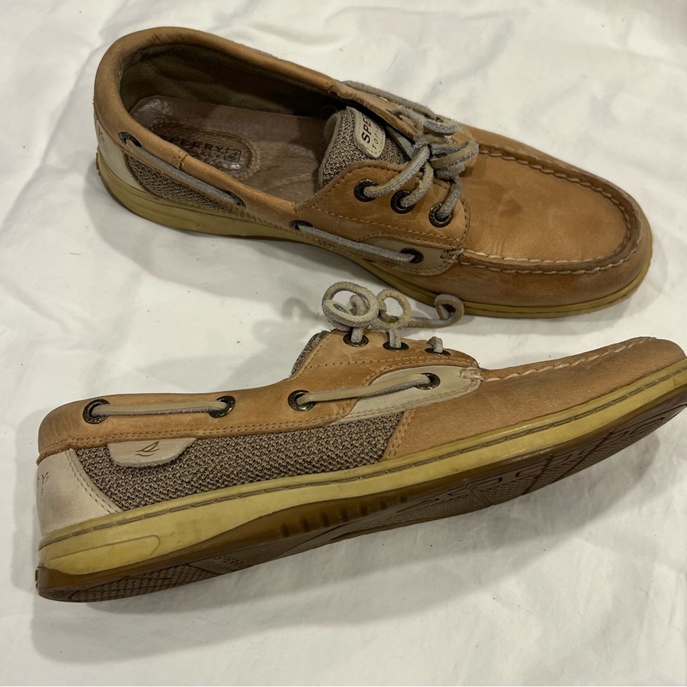 Sperry Topsider 8.5 Bluefish 2-Eye Boat Shoe dock Flats tan leather classic slip